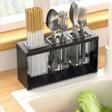 Black 3/4 Cup Rack [With Drainage] Countertop Cutlery Storage Rack Kitchen Cutlery Shelf - Black - View 2