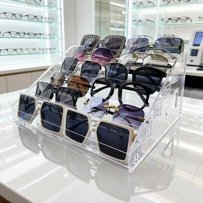 1pc 3-7 Tier Multi-Function Eyeglass Display Rack, Fashion Glasses Storage Box, Transparent Eyeglass Holder, Fashion Glasses Display Stand, Eyeglass Display Rack, Fashion Glasses Storage Box, Pink Eyeglass Holder, Transparent Blue Light Blocking Eyeglass Display Stand, Men's Fashion Glasses Display Prop