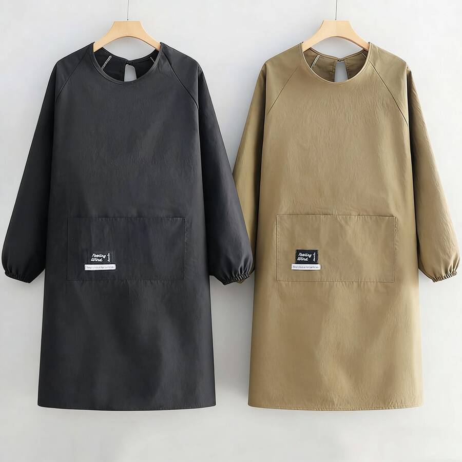 Long Sleeve Apron With Large Pockets, Waterproof And Stain-Resistant, Fashionable Design Suitable For Home Kitchen, Restaurant, Catering And Chef Uniforms, Comfortable Full-Body Protection Workwear For Baking, Cleaning And Commercial Food Service - Multicolor - View 1
