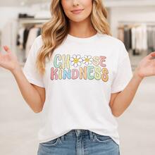 Women's Plus Size Choose Kindness Graphic Cotton T-Shirt, M-5XL, Casual Short Sleeve O-Neck Tee, Soft Comfy Loose Fit Top,  Positive Print, Daily Wear, Sizes Up To 5XL, 100% Cotton Fabric, Fashionable Oversized T-Shirt For Ladies Loose T-Shirt - trắng - Xem 8