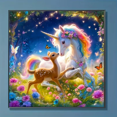 Bộ tranh đính kim cương 5D chủ đề Kỳ lân và Hươu hôn nhau mộng mơ mới, tác phẩm nghệ thuật khảm kim cương pha lê tự làm, thích hợp làm quà tặng thủ công, trang trí phòng khách/phòng ngủ, thích hợp cho các dịp lễ như Eid Al-Adha, Ngày của Cha, Ngày của Mẹ, Đám cưới, Ngày Quốc tế Lao động, Lễ Phục sinh, Giáng sinh, Ngày Valentine, không khung.