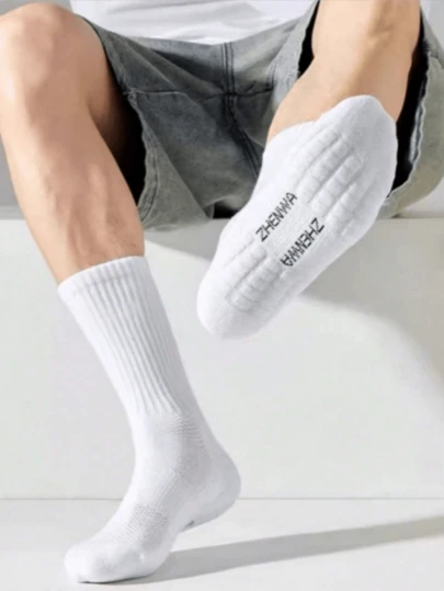 5 Pairs Thick Terry Towel Cushioned Absorbent Breathable Non-Slip Crew Sports Socks