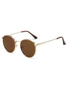 1pc Oval Retro Chic High-End Fashion Glasses - Brown - View 3
