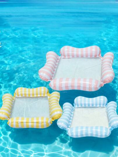 A Floating Inflatable Macaron Lounge Chair, Foldable Summer Backrest Float Platform, Striped Hammock Water-Based Recreational Sofa