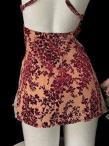 一件丝绒睡裙，高端女士秋冬睡衣，小胸睡裙，性感法式吊带睡裙，纯蕾丝夏季睡裙 - 酒紅色 - 查看 6