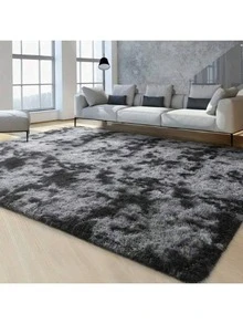 1pc Deep Gray Fluffy Tie-Dye Carpet, Plush & Comfortable, Ins Style Soft Rug For Living Room, Kitchen, Bedroom, Bathroom - Dark Gray Tie-dye - View 2