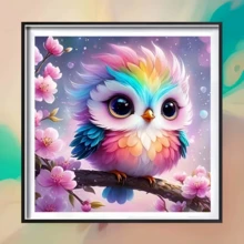 1件套全新可爱卡通鸟主题钻石画套装，5D圆形水晶钻石马赛克DIY工艺品，适合作为手工礼品，装饰客厅、卧室，可用于宰牲节、父亲节、母亲节、婚礼、五一劳动节、复活节、圣诞节、情人节等场合，无框。 - 查看 9