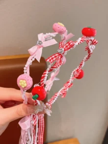 1件夏季清新水果格子发箍，超柔软甜美蝴蝶结格子发带，时尚编织发箍 - 彩色 - 查看 5