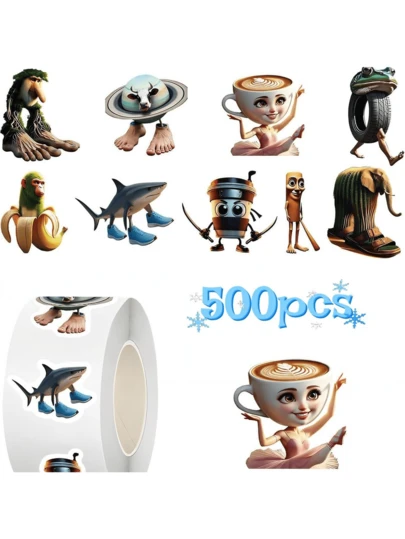500pcs Small Brain Rot Paper Tung Tung Tung Sahur, 1 Inch High, Tralalero, Tralala, Italian Style Brain Rot Stickers, Suitable For Water Bottles, Laptops, Children's Party Favors