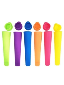 6个/4个/2个装冰棒硅胶模具，带盖防漏设计，可重复使用，可用于制作酸奶冰棒、果汁冰棒和各种小吃。采用柔软硅胶材质，一按即可轻松脱模。 - 彩色 - 查看 4