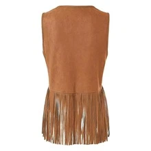 [Vintage Chic Vest] Women's Fringe Vest 60s 70s Hippie Costume Outfits,Solid Color Tassel Vest Jacket  Sleeveless Cardigan Cowgirl Western Tops | Faux Suede Appearance, Tassel Details, All-Season Casual, Stylish, Comfortable And Versatile - 棕色 - 查看 6