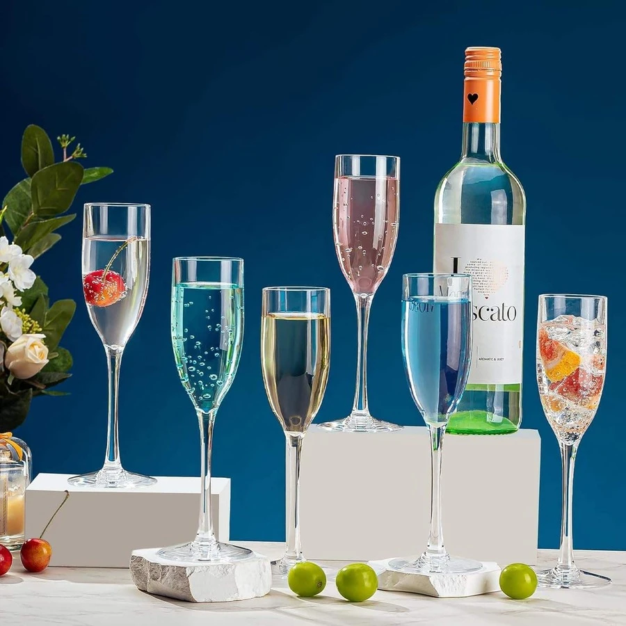 1/2/4/6pcs Plastic Champagne Flutes, 5.5 Oz Clear Plastic Champagne Glasses, Plastic Stemware Suitable For Party, Bachelorette, Bar, Wedding, Christmas, Birthday, Bridal Shower (Transparent), Great For Sparkling Wine, Prosecco, Non-Alcoholic Cocktails, Housewarming, Home Bar Accessories - View 1