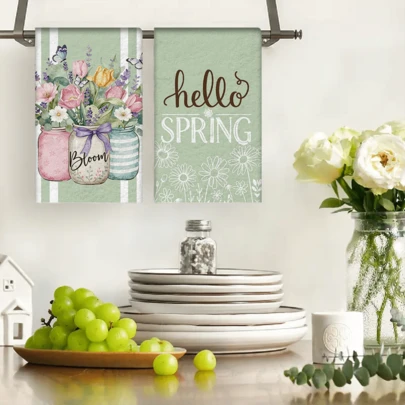 2/4/48pcs Kitchen Dishcloths With Floral Vase & Butterfly Decor, Soft & Durable, Highly Absorbent, Suitable For Kitchen & Holiday Decoration, Multipurpose Cleaning Towels