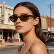 1 Pair Y2K Narrow Oval Fashion Glasses, Tortoiseshell Retro Small Frame Glasses - Multicolor - View 1