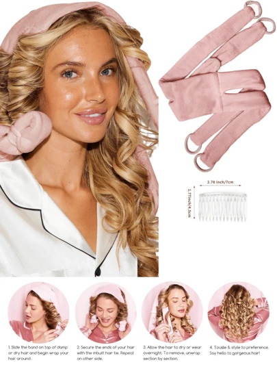 1pc Soft Foldable 4-In-1 Curling Iron, Big Wave & Small Wave Styling Tool, No-Heat Curling Wand, Sleeping Curler, Ribbon & Clip Set, Suitable For Long & Short Hair, Permed Hair Styling
