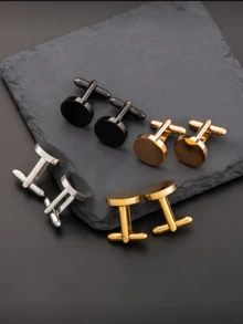 一对简约优雅的基础款时尚不锈钢镀金圆形袖扣，男士情人节礼物 - 圓形 - 查看 1
