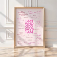 1pc Religious Theme Poster, Fashion Wall Art, Includes Bible Verses, Suitable For Christian College Students, Pink Decorative Art, 'Divine Identity' Poster, Suitable For Church Decor, Canvas Print - 1PC - View 1