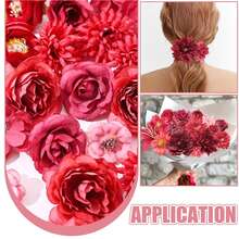 20/40pcs Artificial Flower Material Pack, Silk Flower DIY Headpiece, Wreath, Wedding Decor (Flowers Shipped Randomly) - Red Series - View 8