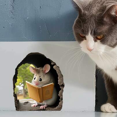 1pc 2D Acrylic Cute Mouse Hole Wall Sticker, Removable Art Wall Decal Suitable For Bedroom, Living Room, Bookshelf Decoration, 2D Flat Design