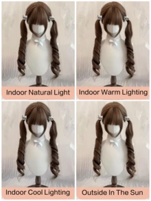 24英寸罗马卷双马尾假发，带刘海，甜美可爱大波浪双马尾造型，适合日常佩戴、万圣节、圣诞节、角色扮演、派对、约会等场合。 - 彩色 - 查看 9