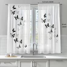 2pcs Butterfly Print Semi-Sheer Curtains, Festival Dance Style, Made Of Polyester Fiber, Rod Pocket Design, Suitable For Home Windows, Kitchen, Living Room, Bedroom, Dining Room, Studio, Cafe, Art Gallery, Washable And Removable, Easy To Install And Maintain - Multicolor - View 1