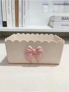 2件套 [1个收纳盒 + 1个粉色蝴蝶结] 米色蝴蝶结收纳盒，学生桌面文具收纳盒，家居杂物收纳篮 - 彩色 - 查看 4