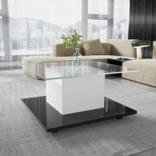 Coffee Table, Glossy Glass Coffee Table, Mobile Coffee Table With Swivel Casters - View 4