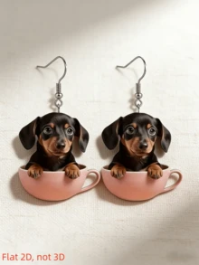 1 Pair 2D Cute Cartoon Dachshund Dog Pendant Earrings, Suitable For Dog Lovers, Holiday Gift - Multicolor - View 5