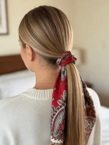 Women's Satin Hair Accessories - Triangle Scarf, Long Ribbon Hair Ties, And Silk Square Scarf Suitable For Ponytail, Bow Hair Tie, Solid Color Oil Painting Style Hair Elastics Hair Rubber Bands Scrunchies Hair Rope,Summer,Holiday,Travel - Burgundy - View 5
