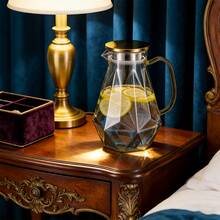 1pc Large Capacity Glass Cold Water Pitcher, Heatproof Carafe, Fridge Lemon Water Pitcher With Handle, Diamond Glass Bottle - Multicolor - View 12