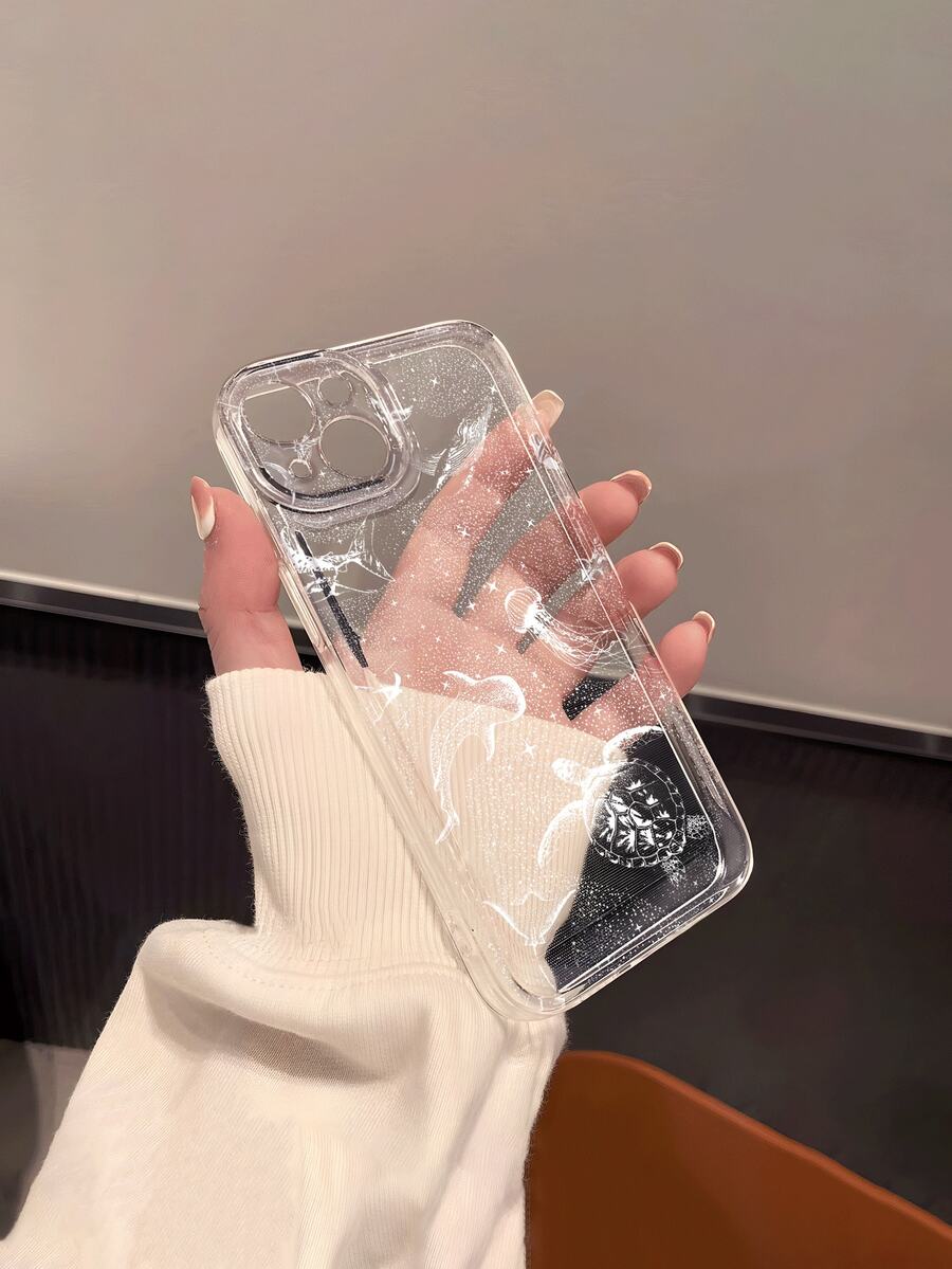 1pc White Sea Turtle Starry Sky Painted Anti-Drop Transparent Space Phone Case Suitable Compatible With Apple 17/16/15/13/12/11 Pro Max - Multicolor - View 1