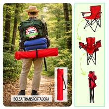 Silla de Playa y Camping Plegable Ultra Ligera, Portátil y Cómoda para Viajes, Picnic y Aventura al Aire Libre - Rojo - Ver 9