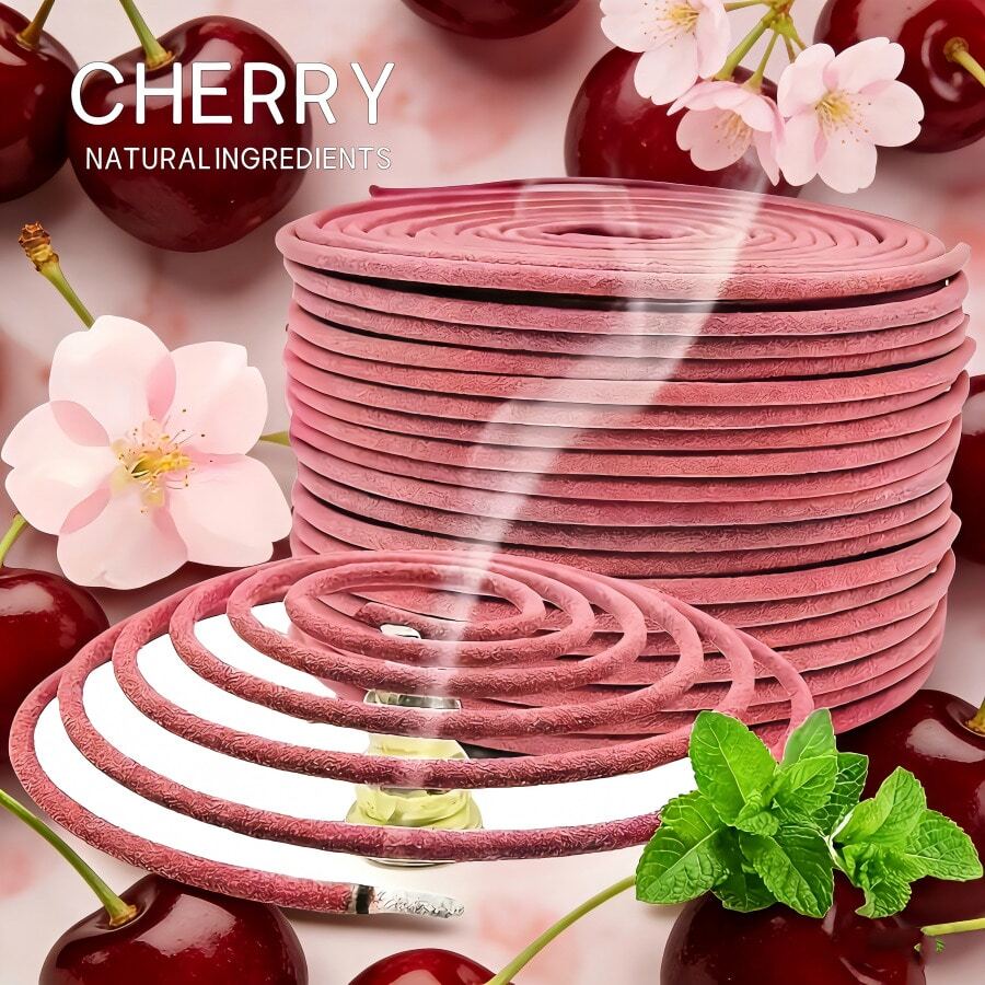Premium Cherry Scented Incense Sticks, Suitable For Bedroom, Kitchen, Living Room, Home Decor, Yoga, Tea House, Indoor And Outdoor, Garden Party. Long-Lasting Fragrance. Ideal For Enjoying Tea, Bedroom, Living Room, Kitchen, Office, Yoga Studio. - Cherry-scented Incense Coil - View 1