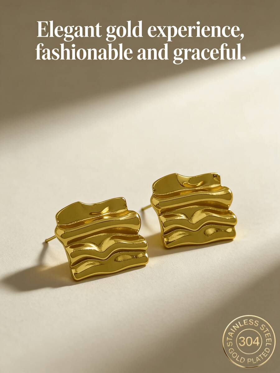 Exquisite Gold Earrings, Non-Allergenic, Nickel-Free, Geometric Pattern Stud Earrings, Thick Gold-Plated Yellow Earrings, Stylish Geometric Texture Lightweight Non-Allergenic Earrings, Retro Jewelry Party Gifts, Women's Earrings, Fashionable Thick And Unique Pendant Earrings, Women's Gold-Plated Yellow Earring Set, Exquisite Gold-Plated Yellow Pendant Earrings, Nickel-Free Earrings, Fashionable Jewelry, Women's Gifts, Party Gifts. - Multicolor - View 1
