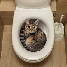 1件趣味浴室装饰贴纸 - 可爱虎斑猫图案，自粘乙烯基材质，适用于浴室墙壁、马桶座圈 - 猫咪爱好者的趣味艺术品，家居装饰佳品，可移除装饰贴纸 - 1PC - 查看 6
