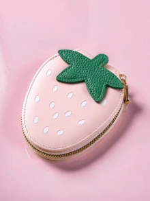 1个可爱草莓造型拉链零钱包，PU皮革迷你钱包，便携小袋 - 彩色 - 查看 13