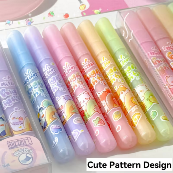 6 Colors Fruit Scented Highlighter Pens, Aesthetic Soft Glow Highlighter Set, Soft Angled Tip Design, Gentle Tones, Quick-Drying Highlighters, Non-Bleed, Suitable For Journaling, Painting, Doodling And Marking