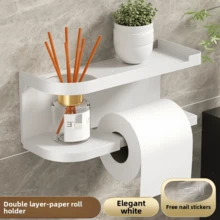 1pc Wall-Mounted Toilet Paper Holder With Shelf, Dual-Use Bathroom Organizer Accessory, Tissue Box Dispenser, Bathroom Decor, Suitable For Home And Hotel Use - Affordable Luxury - View 7