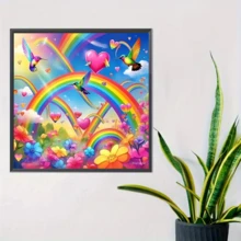 1件装新款梦幻彩虹鸟花主题钻石画套装，5D圆形水晶钻石马赛克DIY工艺品，适合制作手工礼品，装饰客厅、卧室，可用于宰牲节、父亲节、母亲节、婚礼、五一劳动节、复活节、圣诞节、情人节等场合，无框。 - 查看 8
