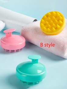 1 pieza Cepillo de masaje para el cuero cabelludo, cerdas suaves de silicona, para el cuidado del cuero cabelludo, limpieza del cuero cabelludo en la ducha, exfoliación, eliminación de caspa, masaje de cabeza, uso en seco/húmedo, con mango, agarre fácil, cepillo de champú de masaje de doble color, cepillo/peine para el cabello - Multicolor - Ver 3