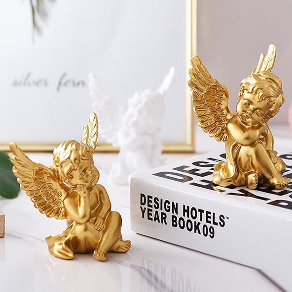 Escultura decorativa de ángel bebé durmiente de Artgenius de 4 pulgadas, adecuada para el hogar, la oficina y regalos (dorado) - Múltiples estilos - Ver 1