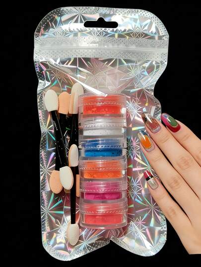 Dofuny Conjunto de 6 cores de pigmentos UV neon foscos para unhas, pó fluorescente com glitter para unhas, pigmento para esmalte em pó.