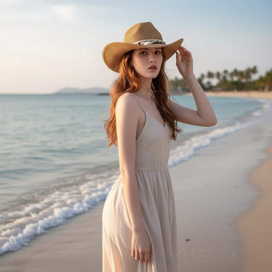 1顶女士巴拿马草帽,流苏草帽,沙滩帽 - A - 查看 1