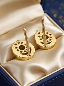 Women's Gold-Plated Double Hoop Earrings, Fully Embedded With Zirconia Stones, Minimalist Elegant Style, Suitable For Daily Commute And Workwear, An Ideal Gift For Fashion Enthusiasts - Gold - View 3