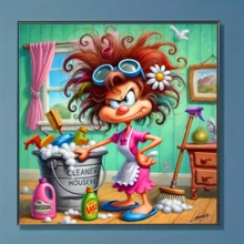 1件装全新卡通凌乱头发女人清洁主题5D钻石画套装，DIY圆形水晶钻石马赛克工艺品，适合制作手工礼物，装饰客厅、卧室、宰牲节、父亲节、母亲节、婚礼、五一劳动节、复活节、圣诞节、情人节等节日，无框 - 查看 11