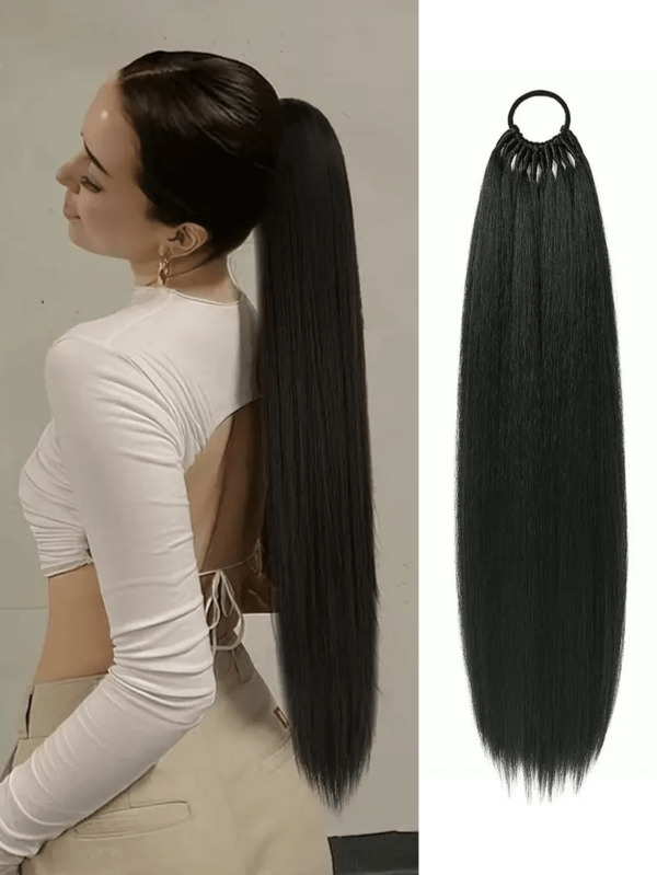 Coda di cavallo intrecciata dritta da 24 pollici, estensioni sintetiche in fibra di poliestere, con fasce elastiche avvolte intorno ai capelli, disponibili in vari colori. Adatto per le donne da indossare in tutte le stagioni e può essere utilizzato anche come accessorio quotidiano, per festival, feste