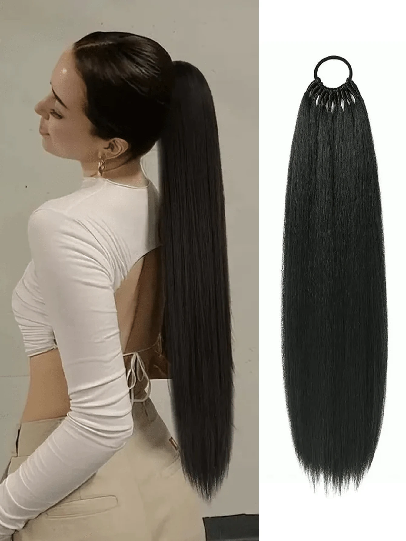 24 Inch Braided Straight Ponytail, Synthetic Extensions Made Of Polyester Fiber, With Elastic Bands Wrapped Around The Hair, Available In Various Colors. Suitable For Women To Wear In All Seasons And Can Also Be Used As Daily Accessories.,Festival,Party