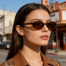 1 Pair Y2K Narrow Oval Fashion Glasses, Tortoiseshell Retro Small Frame Glasses - Multicolor - View 2