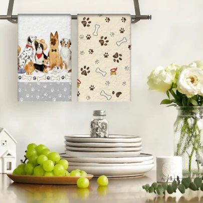 2/4/48 Stück Cartoon Hund Muster Küchen Geschirrtücher, weich & strapazierfähig, hochabsorbierend, geeignet für Küche und Feiertags-Dekoration, Mehrzweck Reinigungstücher