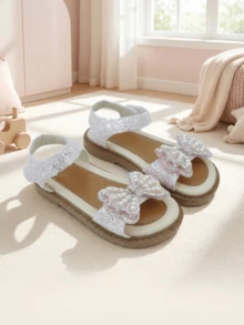 Dream Collection 3-12 Years Old Girls' Glitter Embroidered Open Toe Sandals, Glitter Sequin Upper, Adjustable Rear Heel With Magic Tape, Multi-Layer Cushioned Composite Sole, Sweet Princess/Fresh Countryside Style, Daily Party Wear, Spring/Summer Outerwear Sandals - Pink - View 4